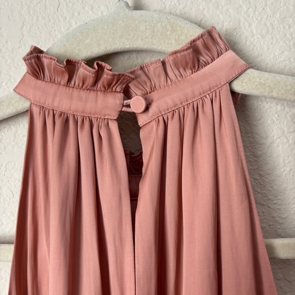 Blue Life Boho Satin High Neck Halter Flirty Smocked Waist Mini Dress - Picture 10 of 13